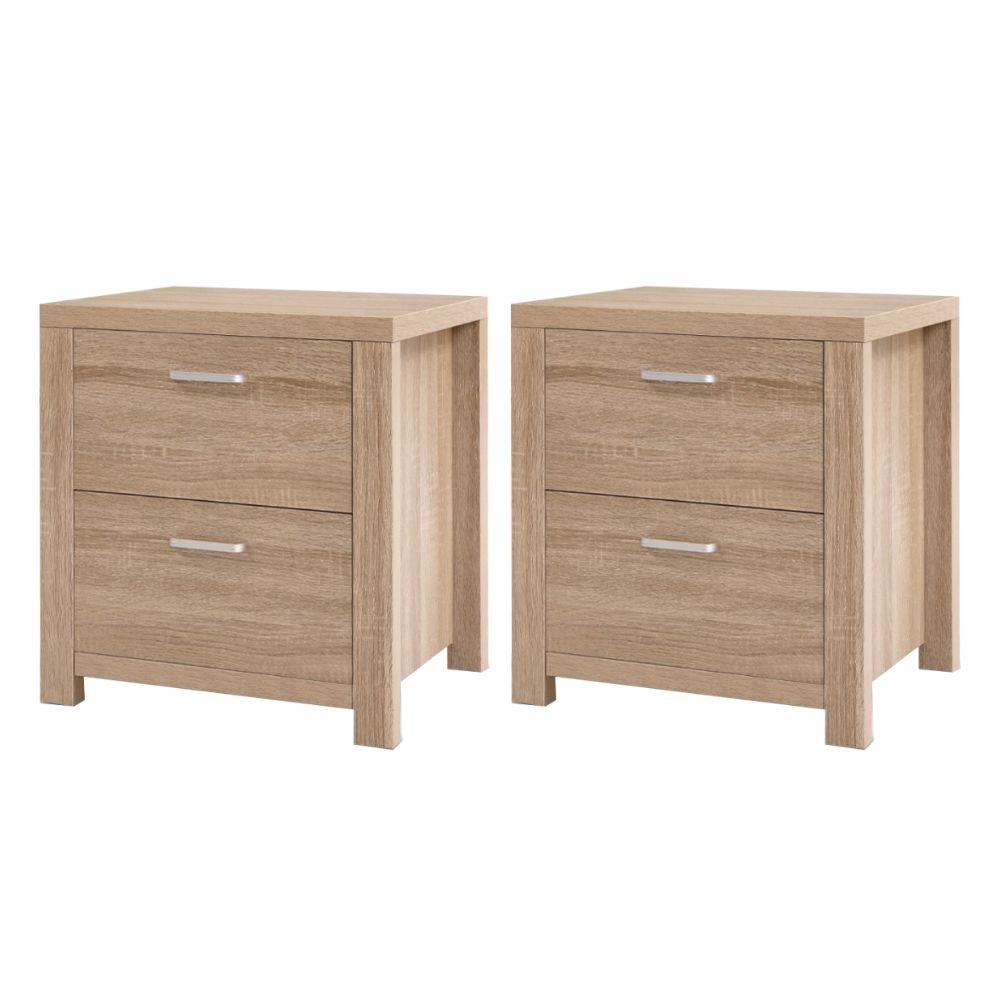Pair of bedside tables with 2 drawers in Maxi Pine finish by The Willow Stone Collective, designed for bedroom storage and style.