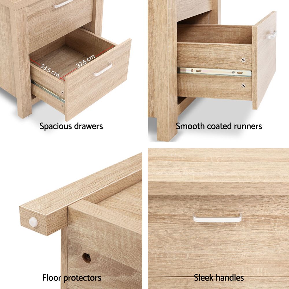 Pair of bedside tables with two drawers in Maxi Pine finish from The Willow Stone Collective, featuring sleek bedroom storage.