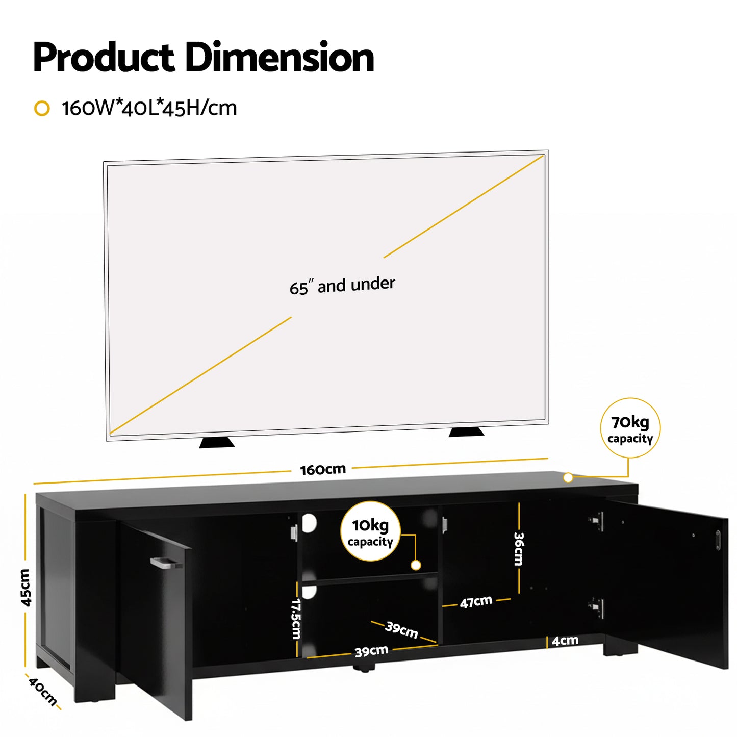 Entertainment Unit – Contemporary Design, Black, 160cm