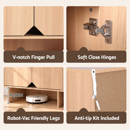 Artiss Modular TV Unit Storage Cabinet Adjustable Shelf Robot-Vac Friendly Pine