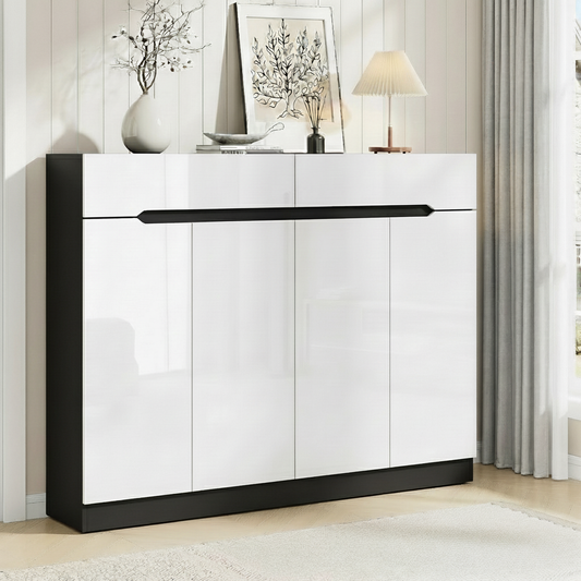 Shoe Rack Cabinet with Drawer – Adjustable Shelves, White 120cm