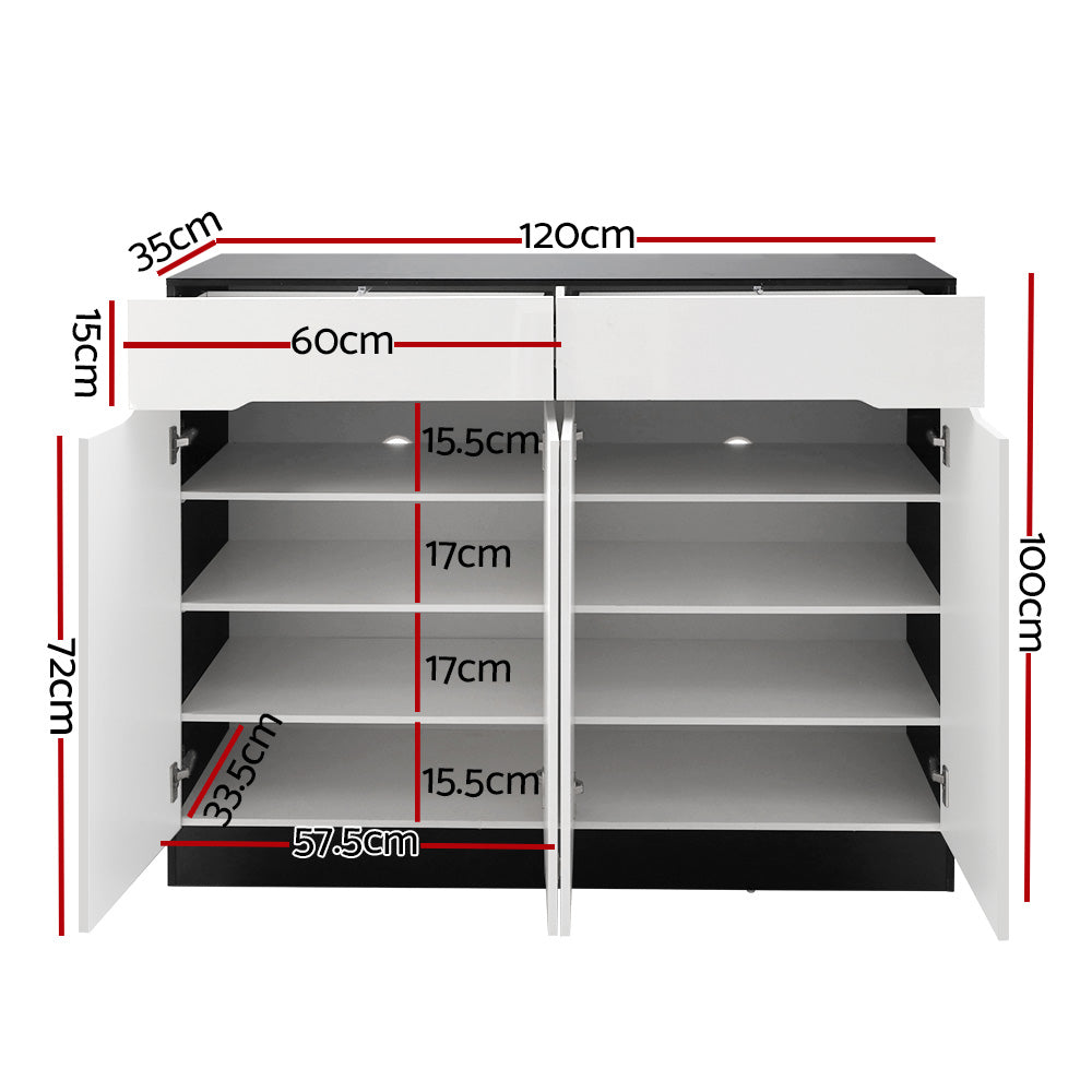 Shoe Rack Cabinet with Drawer – Adjustable Shelves, White 120cm
