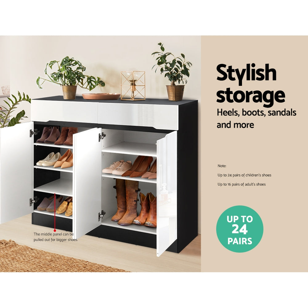 Shoe Rack Cabinet with Drawer – Adjustable Shelves, White 120cm