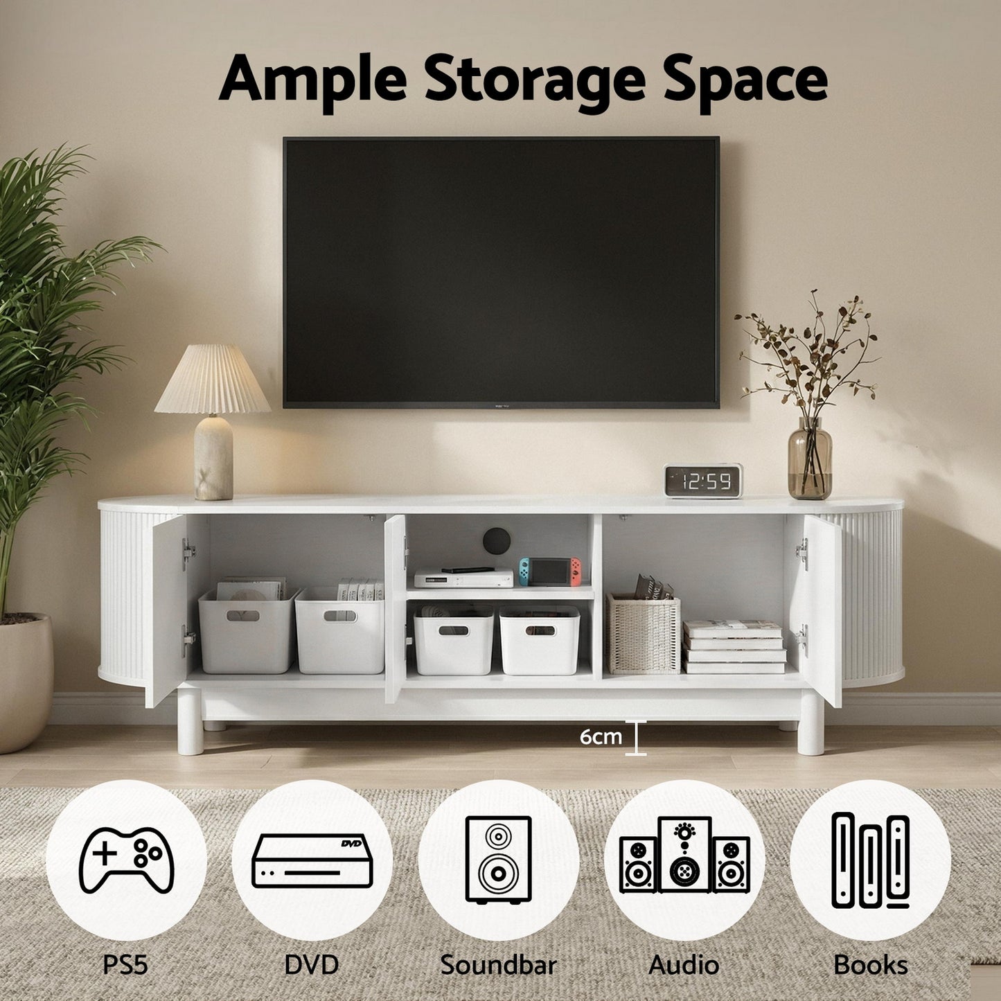 Entertainment Unit – Storage Cabinet with Soft Close, 160cm White