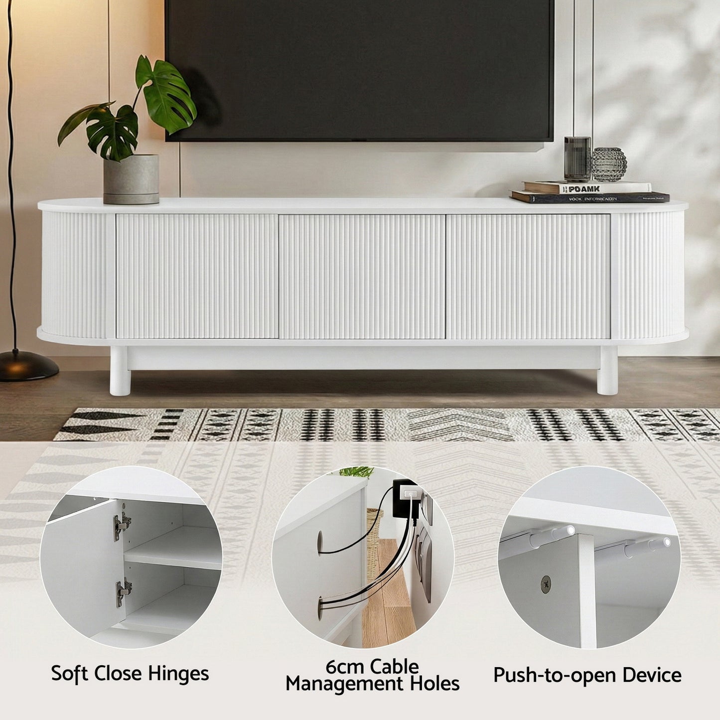 Entertainment Unit – Storage Cabinet with Soft Close, 160cm White