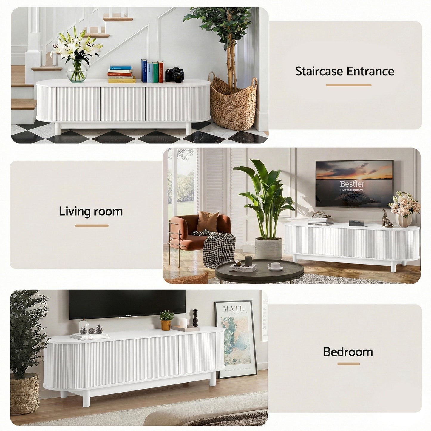 Entertainment Unit – Storage Cabinet with Soft Close, 160cm White