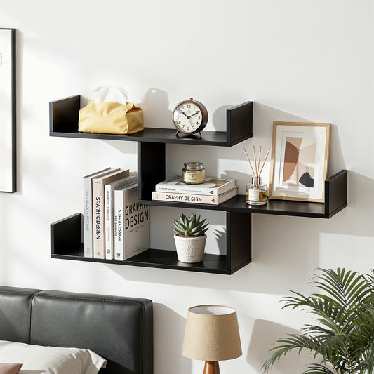 Floating Wall Shelf – 3 Tier Black, Minimalist Design