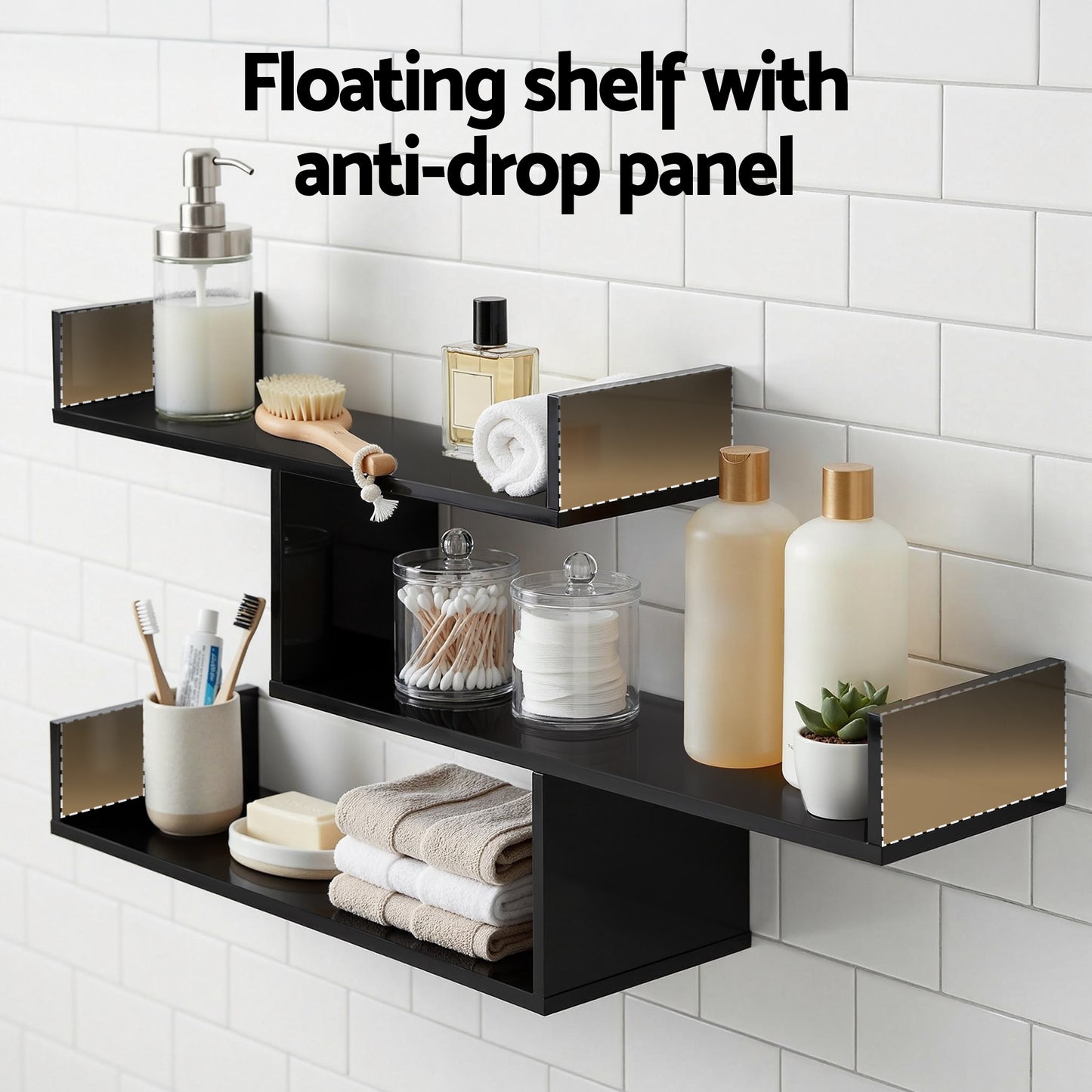 Floating Wall Shelf – 3 Tier Black, Minimalist Design