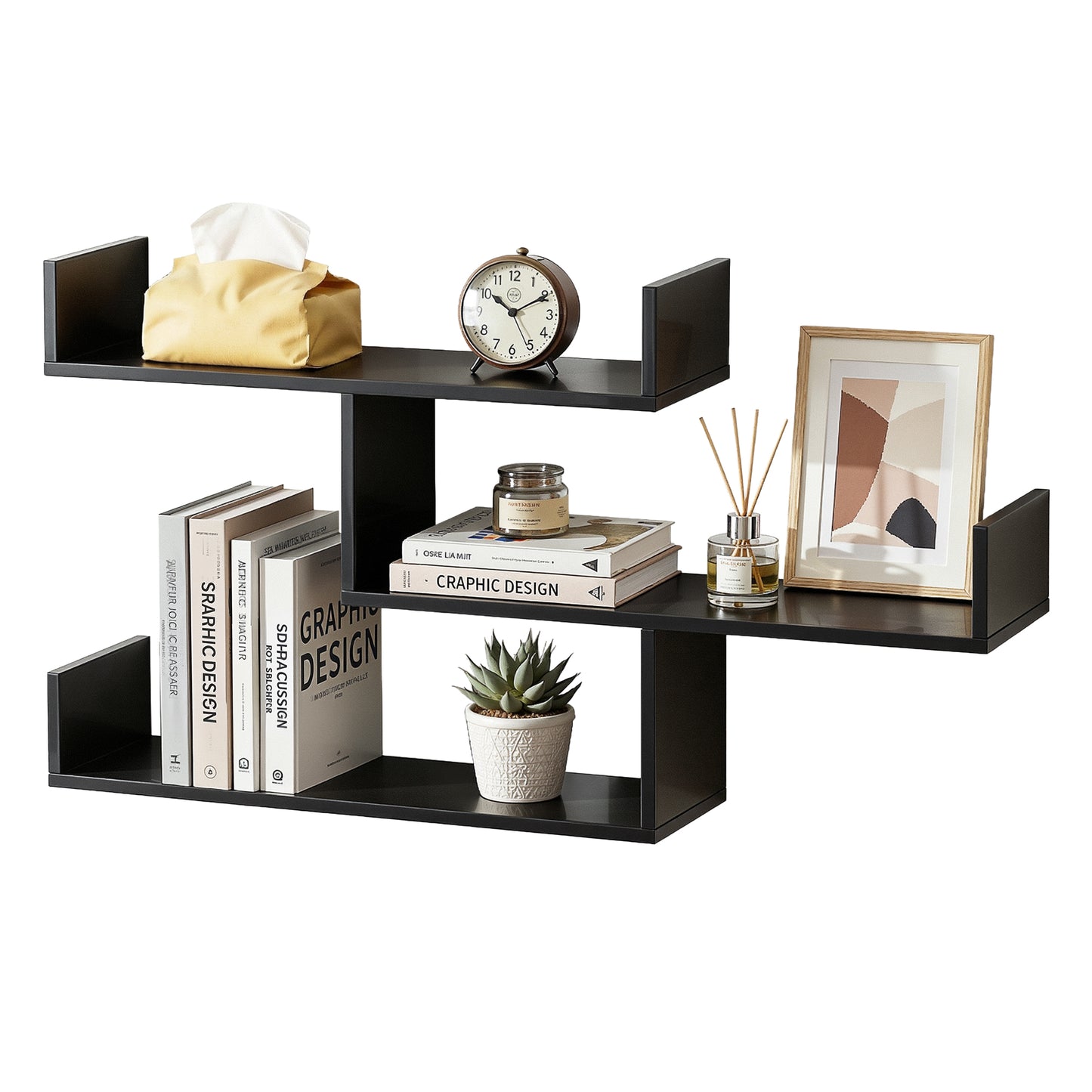Floating Wall Shelf – 3 Tier Black, Minimalist Design