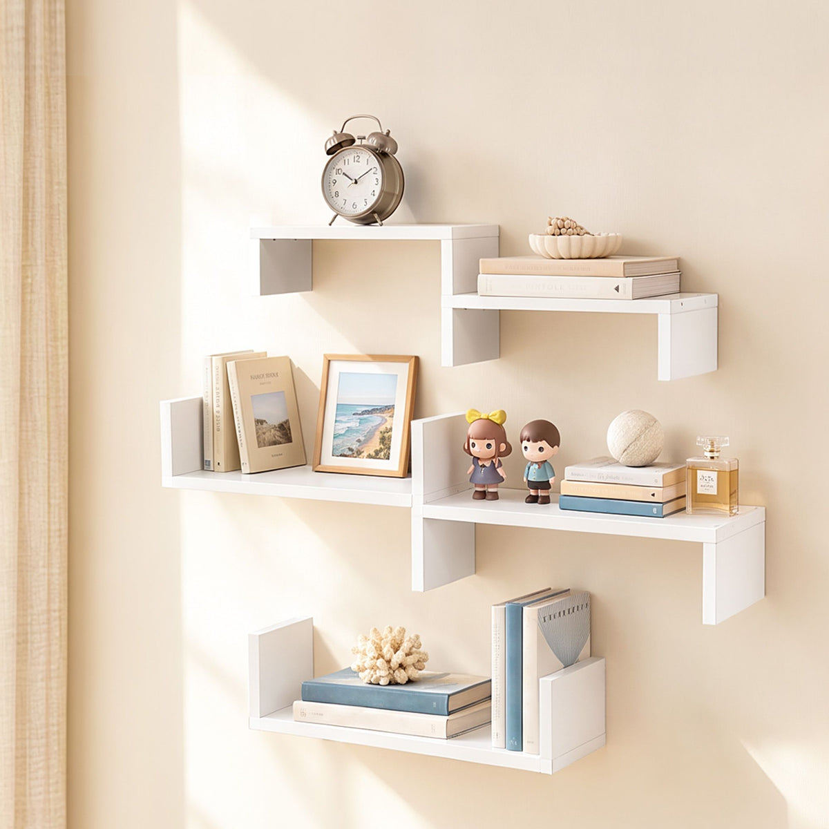 TWSC Floating Wall Shelves Set of 5 Mounted U-Shape Display Ledge, White