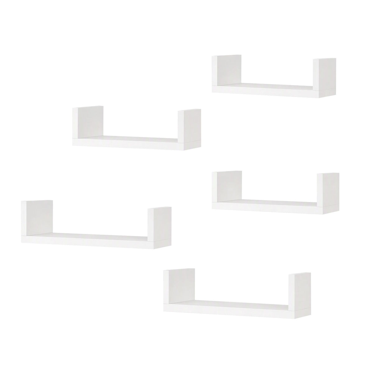 TWSC Floating Wall Shelves Set of 5 Mounted U-Shape Display Ledge, White