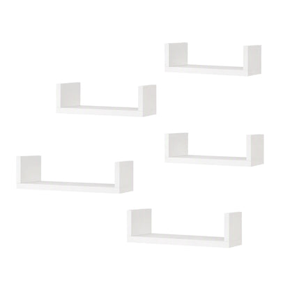 TWSC Floating Wall Shelves Set of 5 Mounted U-Shape Display Ledge, White