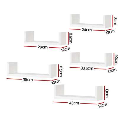 TWSC Floating Wall Shelves Set of 5 Mounted U-Shape Display Ledge, White