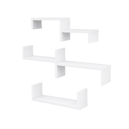 TWSC Floating Wall Shelves Set of 5 Mounted U-Shape Display Ledge, White