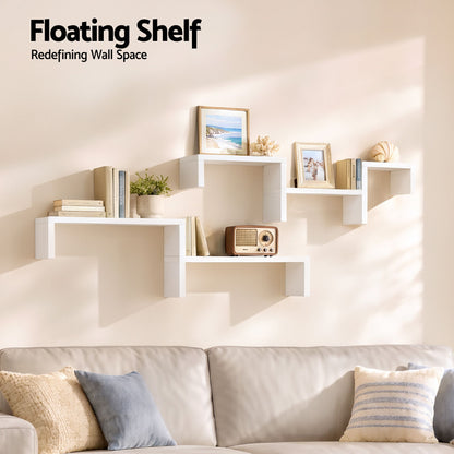 TWSC Floating Wall Shelves Set of 5 Mounted U-Shape Display Ledge, White