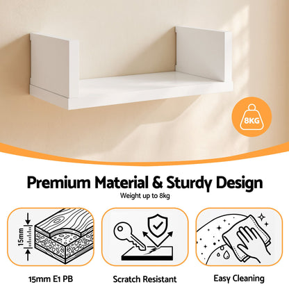 TWSC Floating Wall Shelves Set of 5 Mounted U-Shape Display Ledge, White