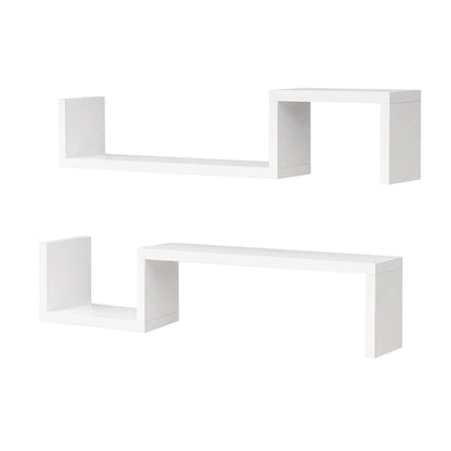 TWSC Set of 2 Floating Shelves Wall Mounted S-Shape Display Ledge, White