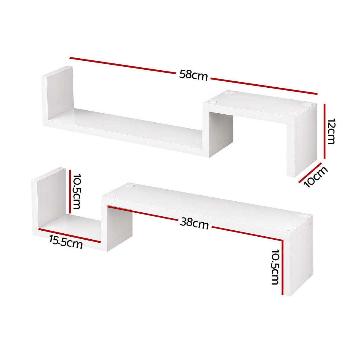 TWSC Set of 2 Floating Shelves Wall Mounted S-Shape Display Ledge, White