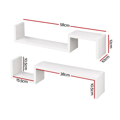 TWSC Set of 2 Floating Shelves Wall Mounted S-Shape Display Ledge, White