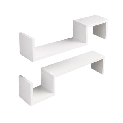 TWSC Set of 2 Floating Shelves Wall Mounted S-Shape Display Ledge, White