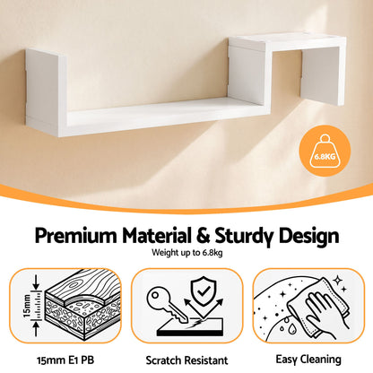 TWSC Set of 2 Floating Shelves Wall Mounted S-Shape Display Ledge, White
