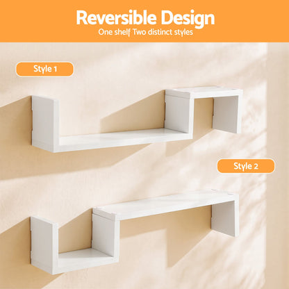 TWSC Set of 2 Floating Shelves Wall Mounted S-Shape Display Ledge, White