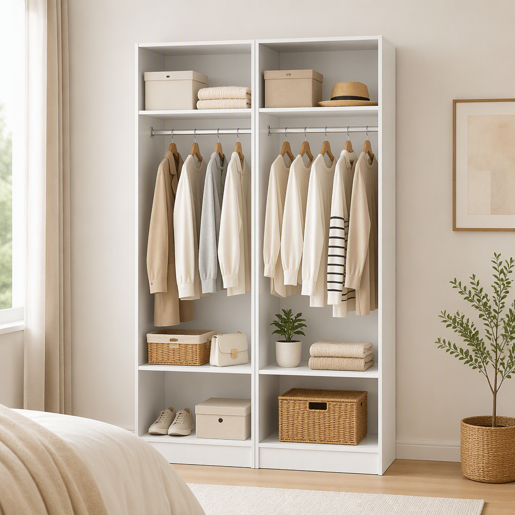 TWSC 2X Wardrobe Clothes Closet Storage Organiser Shelf White