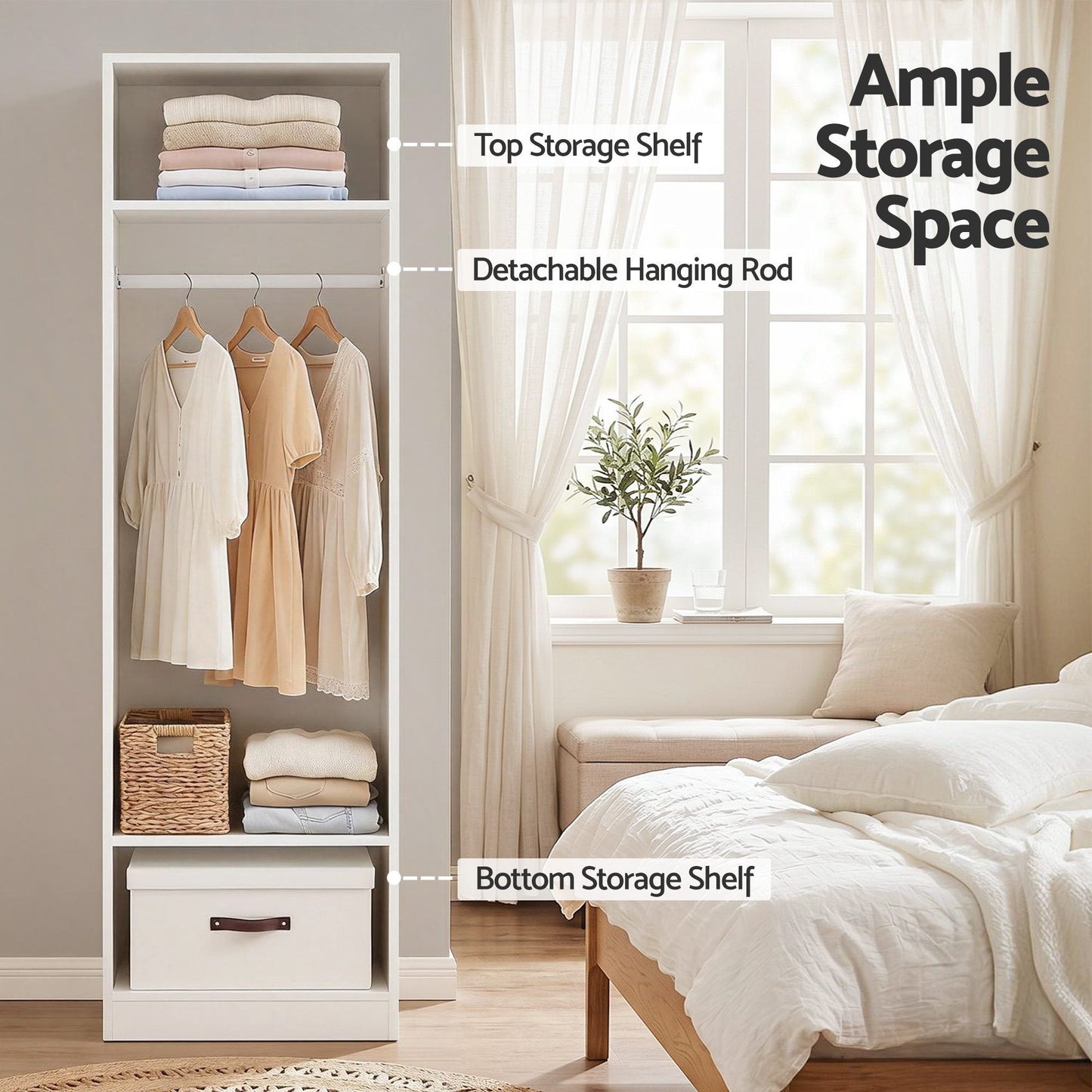TWSC 2X Wardrobe Clothes Closet Storage Organiser Shelf White