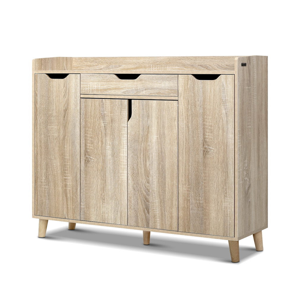 Shoe Rack Cabinet – Adjustable Shelves, Pine Finish