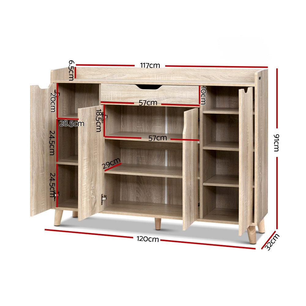 Shoe Rack Cabinet – Adjustable Shelves, Pine Finish