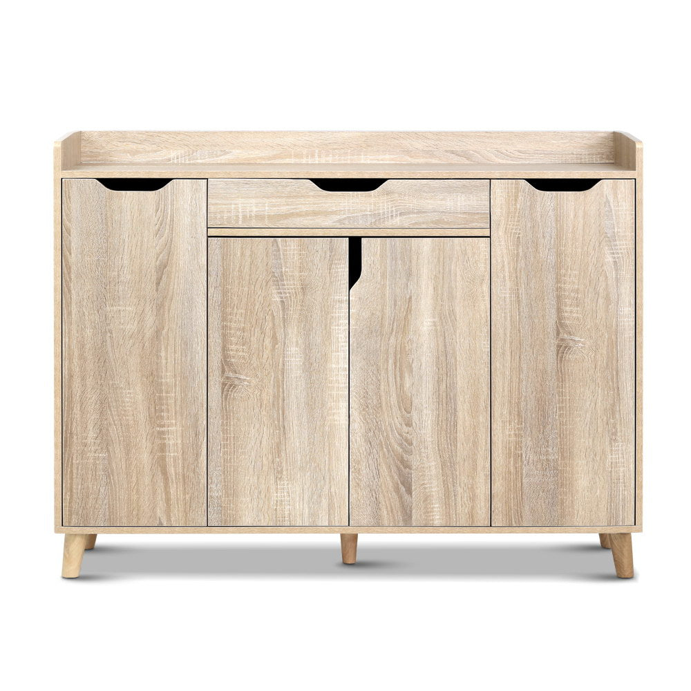 Shoe Rack Cabinet – Adjustable Shelves, Pine Finish
