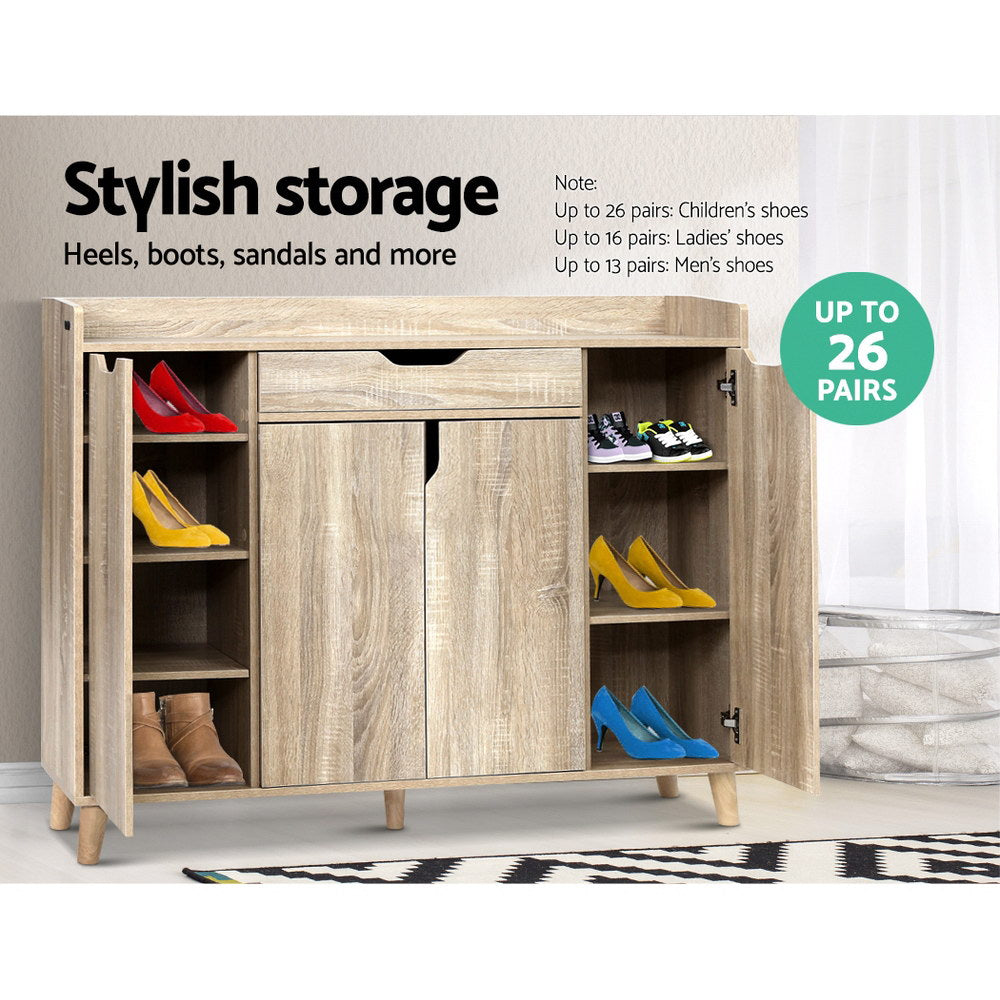 Shoe Rack Cabinet – Adjustable Shelves, Pine Finish