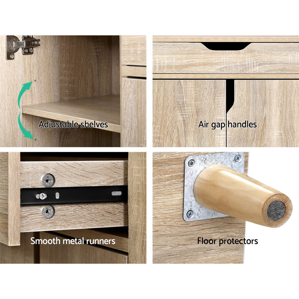 Shoe Rack Cabinet – Adjustable Shelves, Pine Finish