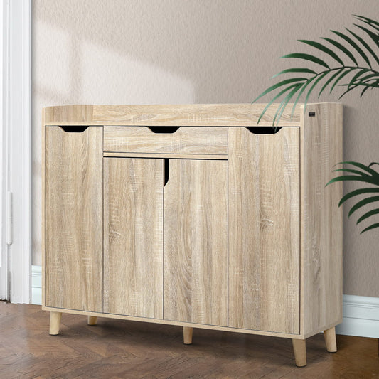 Shoe Rack Cabinet – Adjustable Shelves, Pine Finish