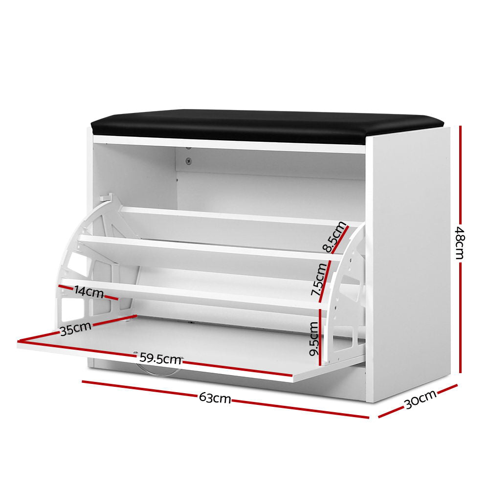Shoe Storage Bench – 15-Pair Capacity, White PU Leather Seat