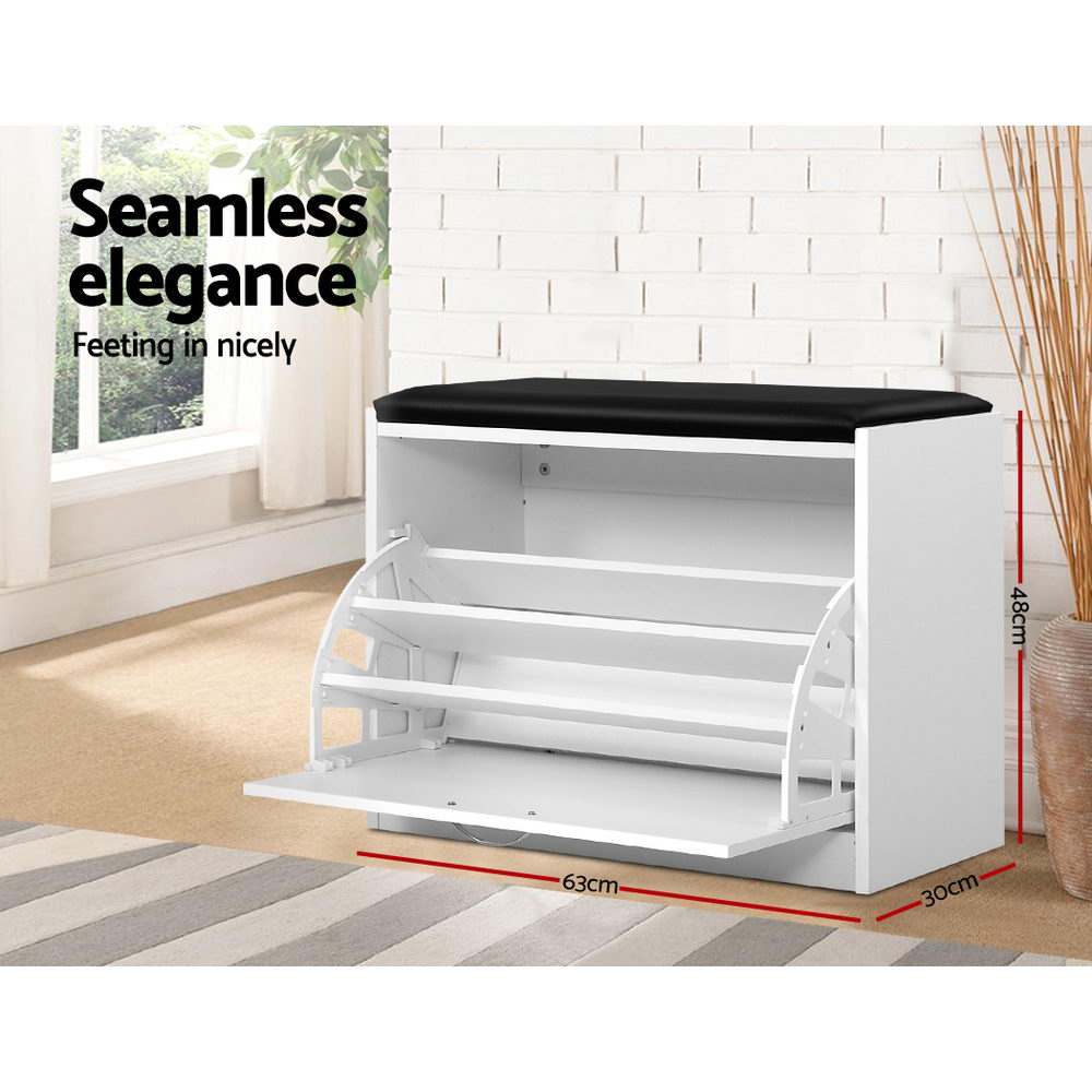 Shoe Storage Bench – 15-Pair Capacity, White PU Leather Seat