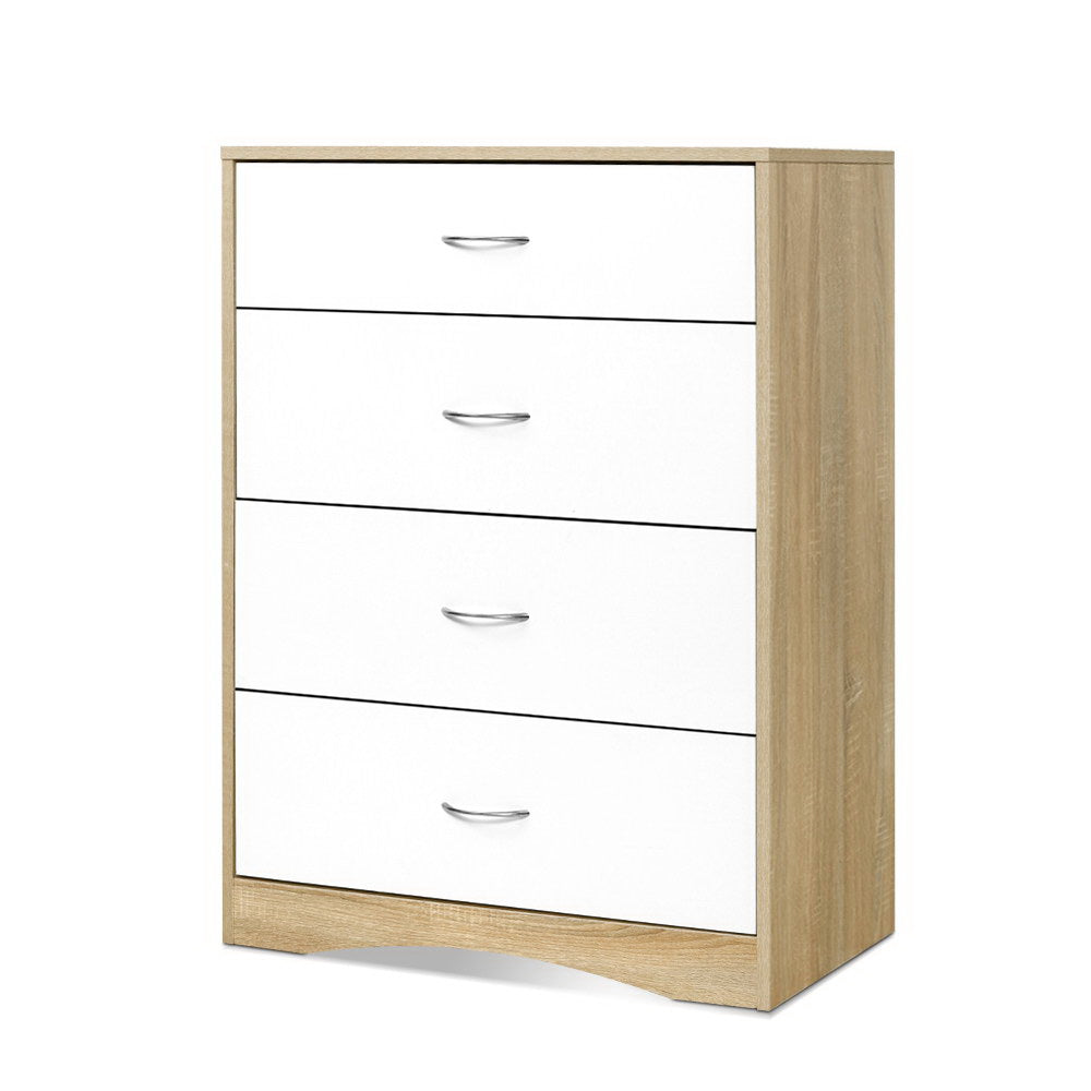Chest of Drawers – 4 Spacious Drawers, White and Oak Finish