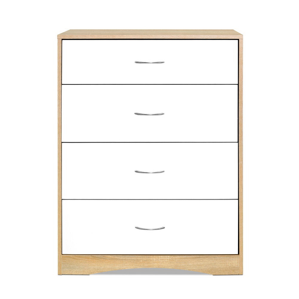 Chest of Drawers – 4 Spacious Drawers, White and Oak Finish