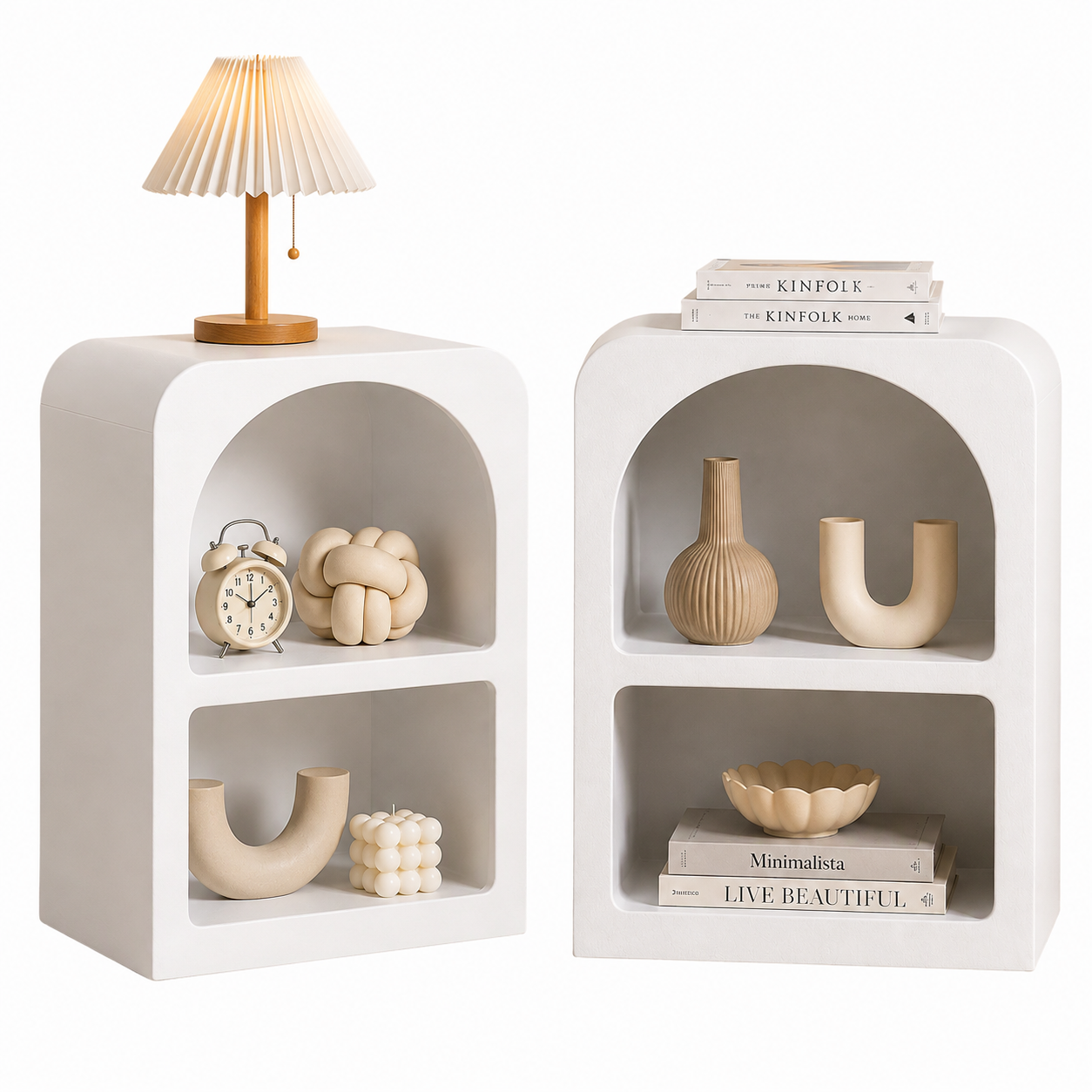 Artiss 2x Bedside Table 2 Shelves - ARCHED White