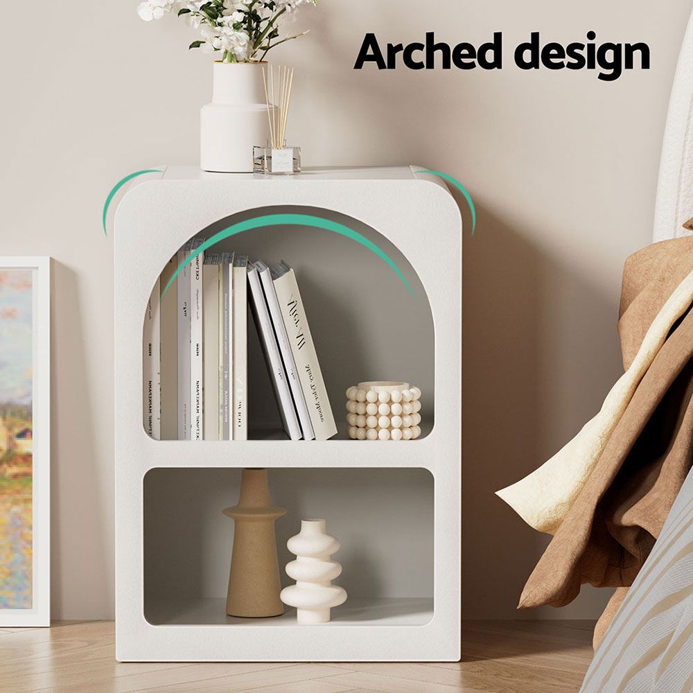 Artiss 2x Bedside Table 2 Shelves - ARCHED White