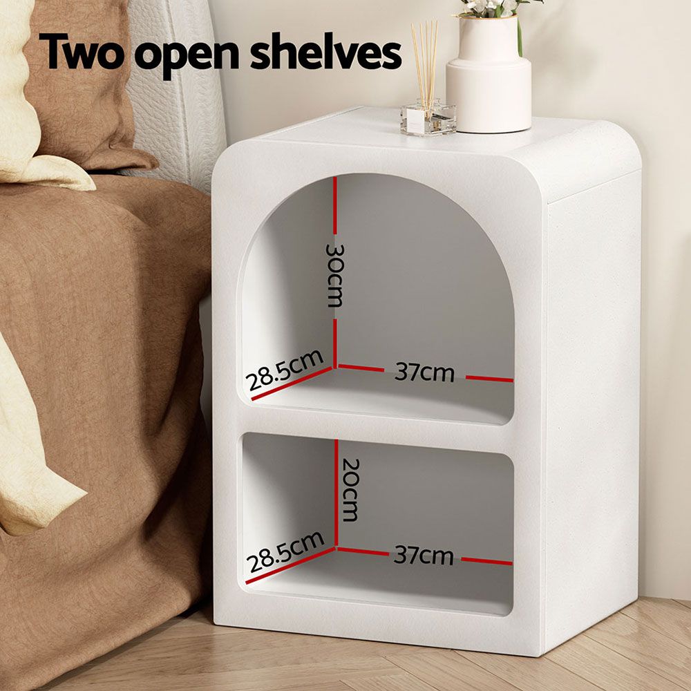 Artiss 2x Bedside Table 2 Shelves - ARCHED White