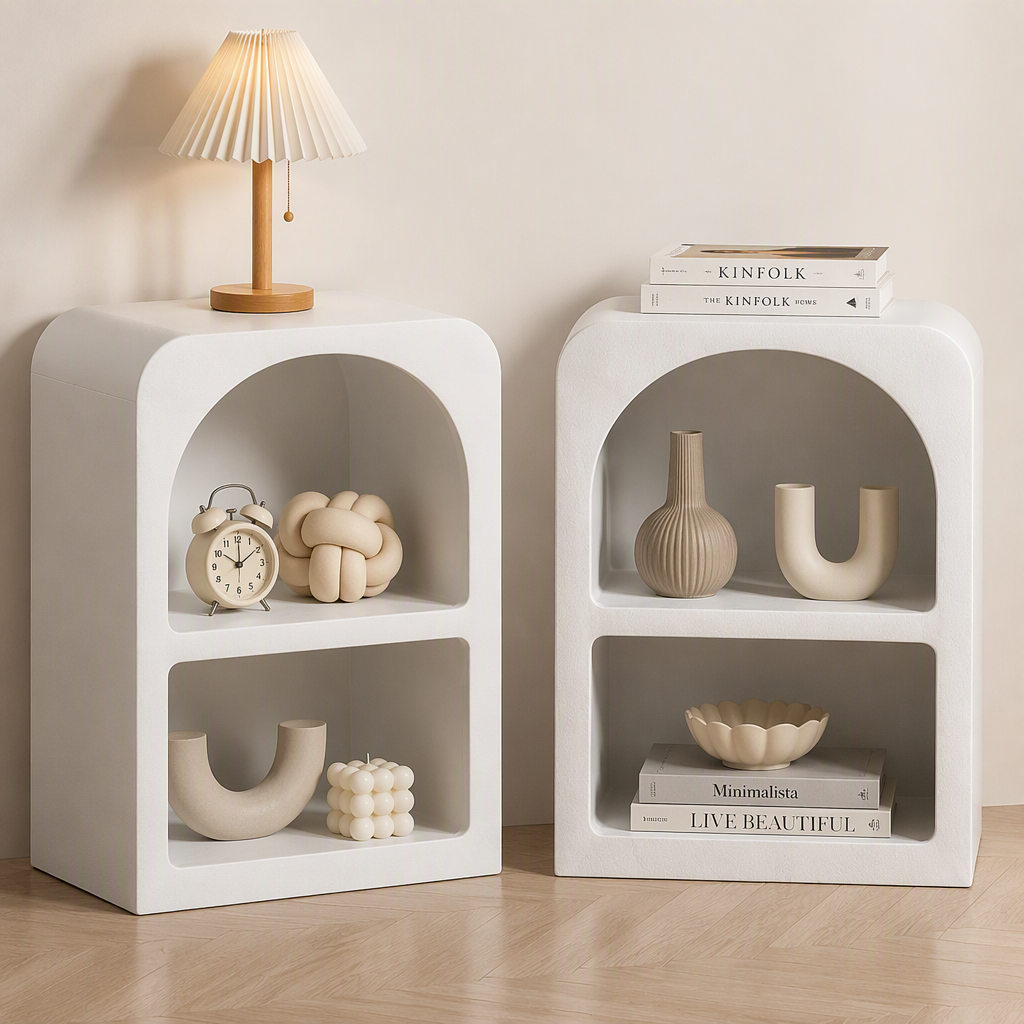 Artiss 2x Bedside Table 2 Shelves - ARCHED White
