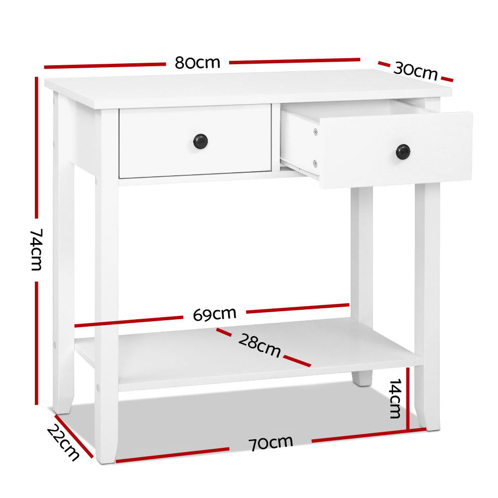 TWSC Console Table 2 Drawers 80CM White Chole