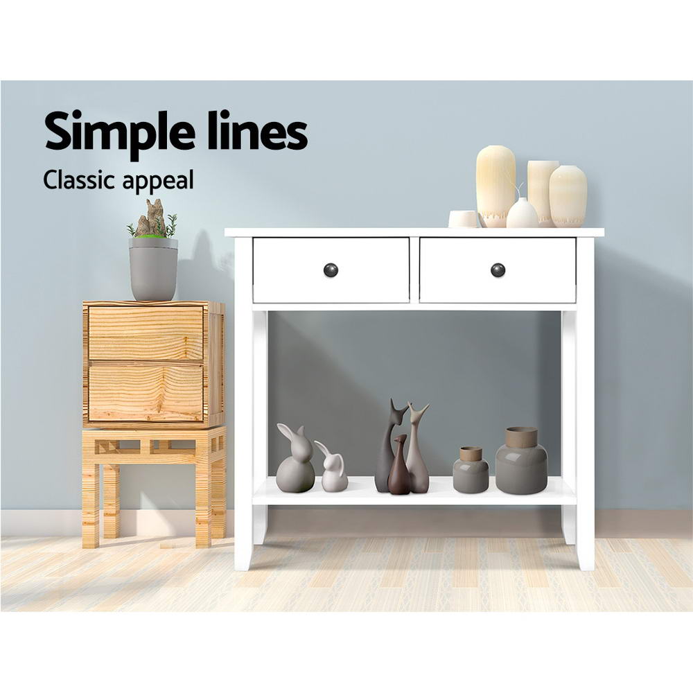TWSC Console Table 2 Drawers 80CM White Chole