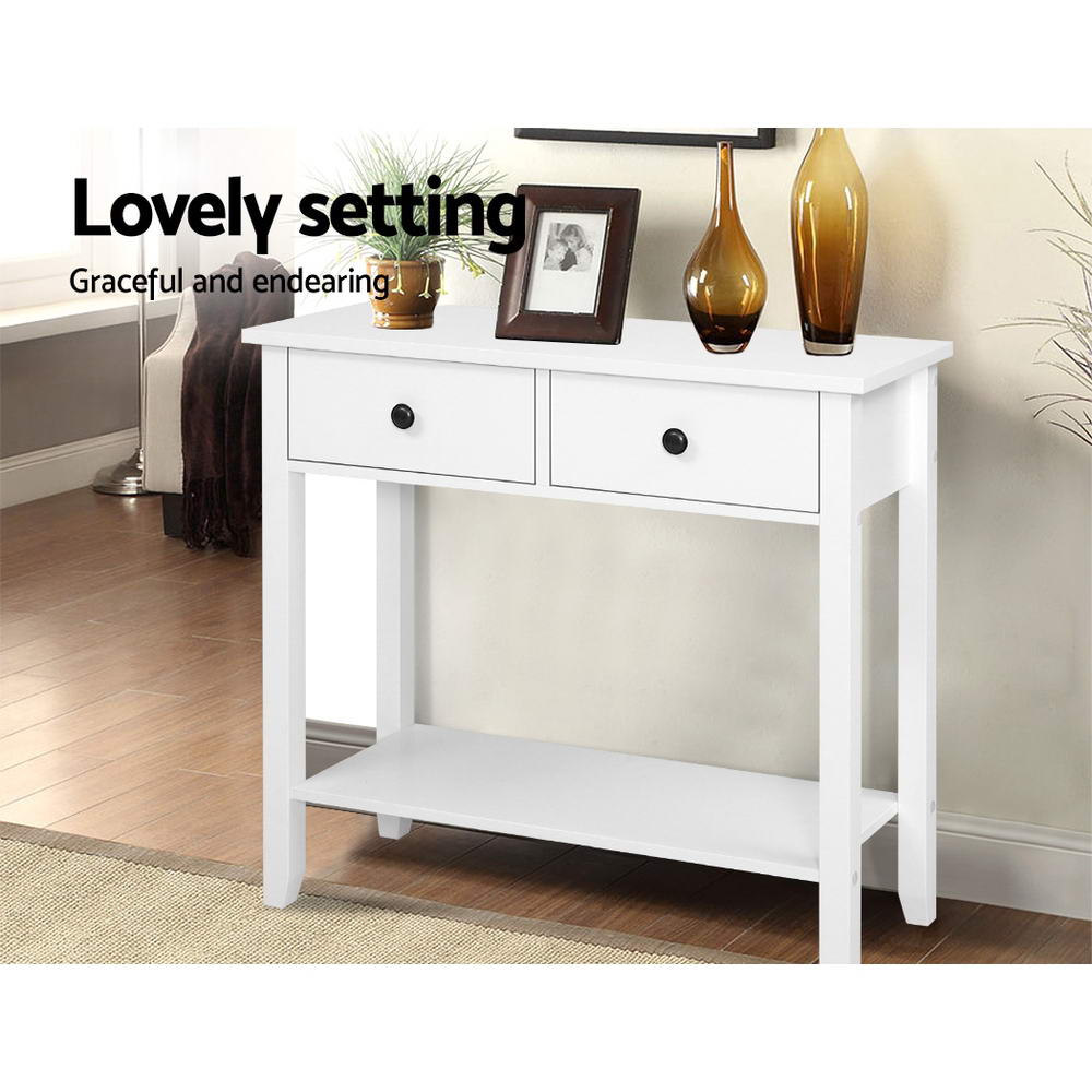 TWSC Console Table 2 Drawers 80CM White Chole