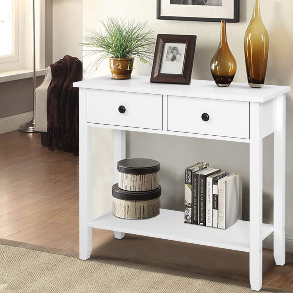 TWSC Console Table 2 Drawers 80CM White Chole