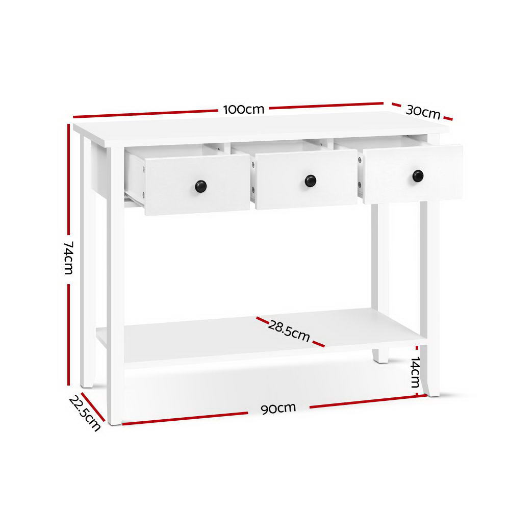 TWSC Console Table 3 Drawers 100CM White Chole
