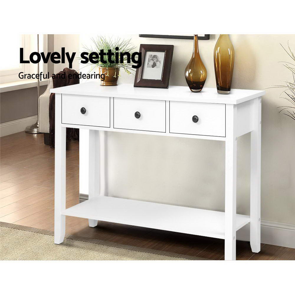 TWSC Console Table 3 Drawers 100CM White Chole