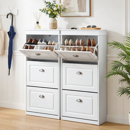 TWSC 2x Shoe Cabinet Storage Organiser 3 Flip Drawer White