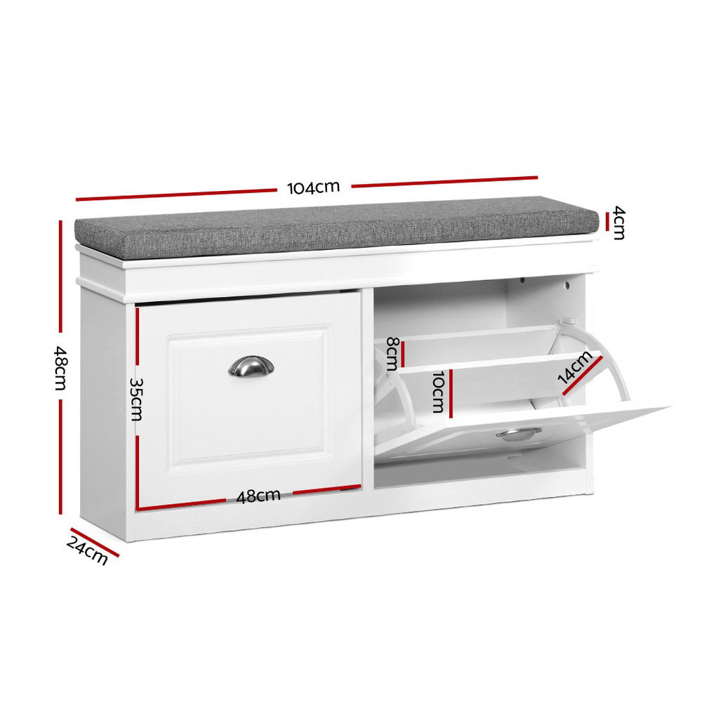 Shoe Cabinet Bench – Adjustable Storage, White E1 MDF